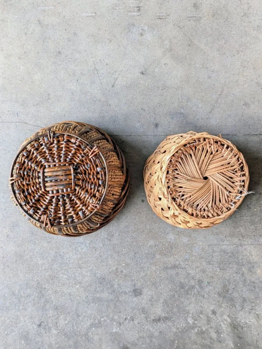 Vintage Brown Wicker Straw Basket Planters Set of Two